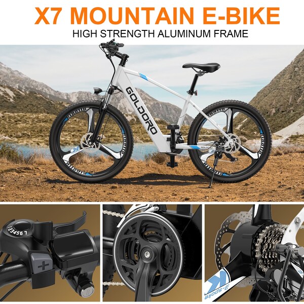 Goldoro X7 350W 26in Electric Mountain Bike with Alloy Wheels, Black - EB26X7-IT-BK