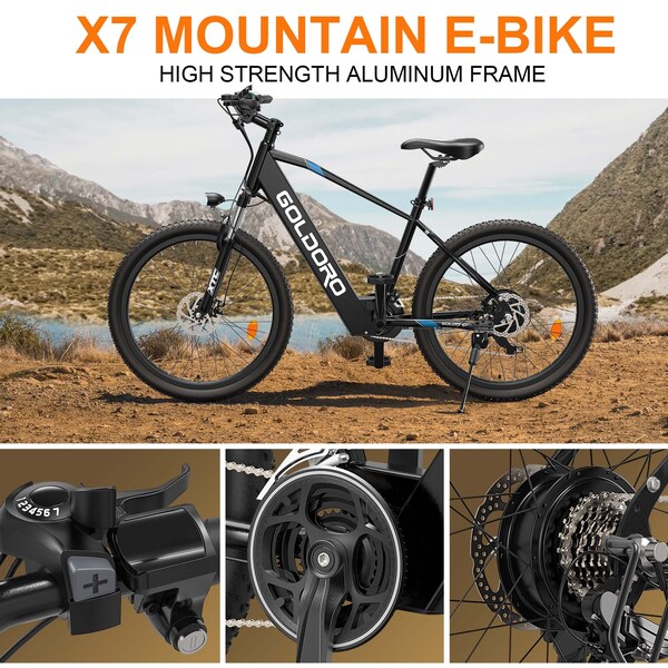 Goldoro X7 350W 26in Electric Mountain Bike, Black - EB26X7-BK