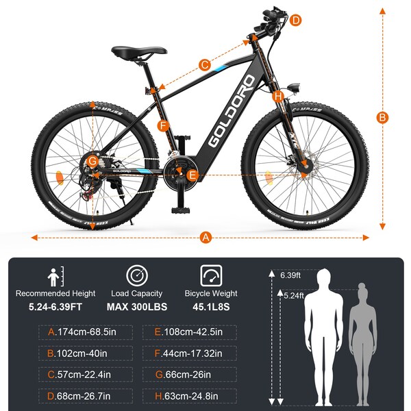 Goldoro X7 350W 26in Electric Mountain Bike, Black - EB26X7-BK