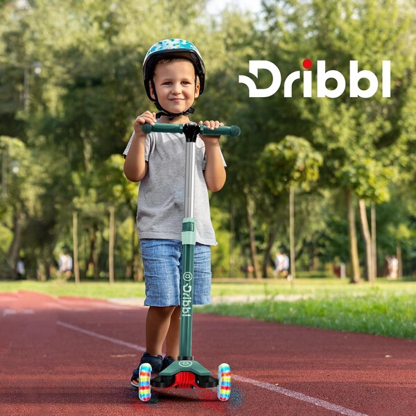 Dribbl 3-Wheel Kids Scooter, Lean-to-Steer, Adjustable Handle, Anti-Slip Deck, Aqua, Ages 2+ - DBKS01