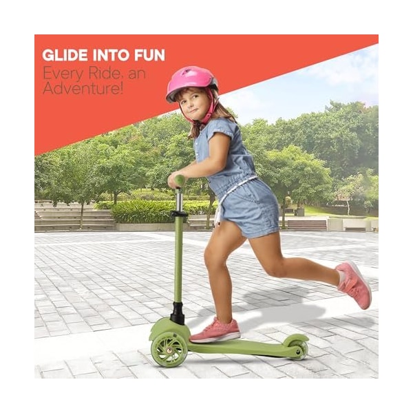 Campior Neon Green 3-Wheel Kids Scooter, LED Wheels, Adjustable Handlebar, Anti-Slip Deck, Ages 2+ - CAMKSNGRN