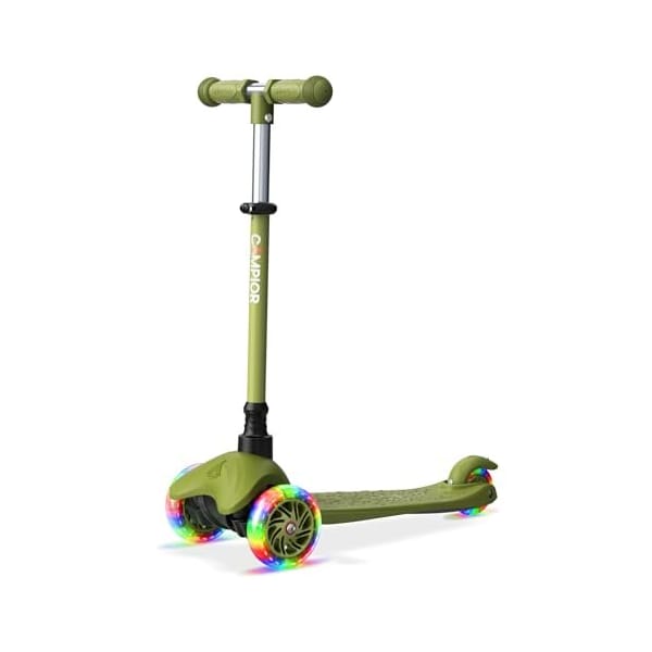 Campior Neon Green 3-Wheel Kids Scooter, LED Wheels, Adjustable Handlebar, Anti-Slip Deck, Ages 2+ - CAMKSNGRN
