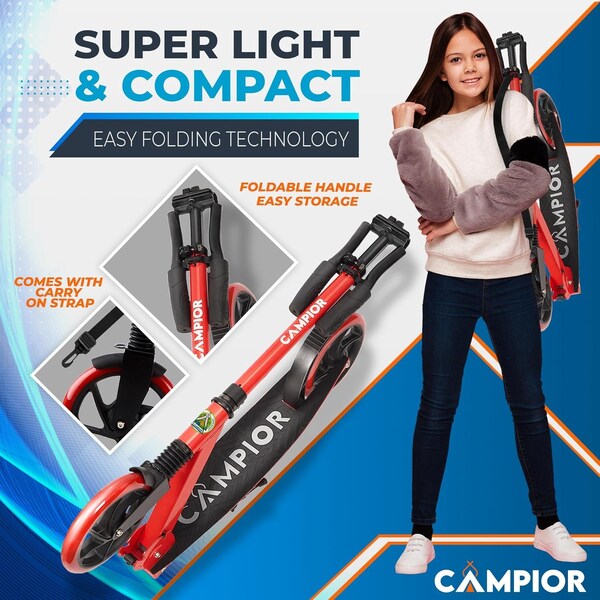 Campior Kick Scooter for Ages 6+, for Kids, Teens, and Adults, Max Load 240 LBS, Foldable, 8-inch Big Red - CAMTE057
