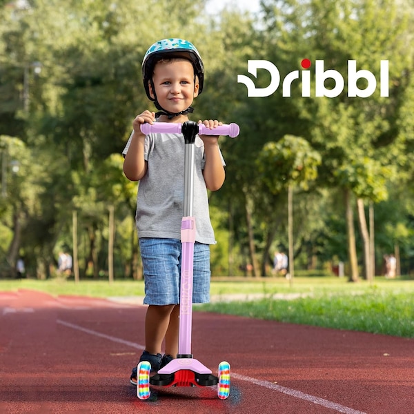 Dribbl 3-Wheel Kids Scooter, Lean-to-Steer, Adjustable Handle, Anti-Slip Deck, Purple, Ages 2+. - DBKS02