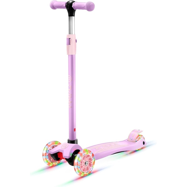 Dribbl 3-Wheel Kids Scooter, Lean-to-Steer, Adjustable Handle, Anti-Slip Deck, Purple, Ages 2+. - DBKS02