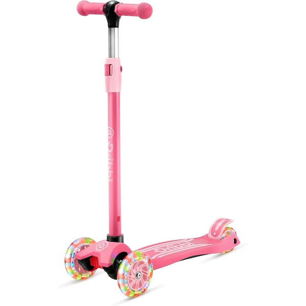 Dribbl 3-Wheel Kids Scooter, Lean-to-Steer, Adjustable Handle, Anti-Slip Deck, Pink, Ages 2+ - DBKS04