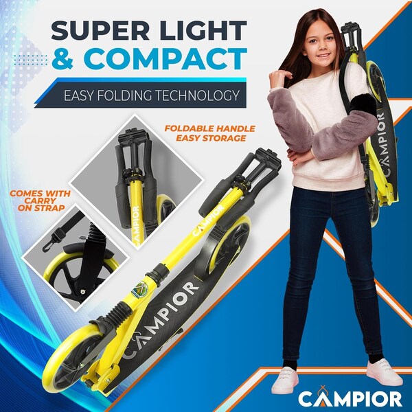 Campior Kick Scooter for Ages 6+, for Kids, Teens, and Adults, Max Load 240 LBS, Foldable, 8-inch Big Yellow - CAMTE064
