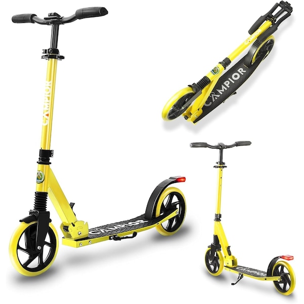 Campior Kick Scooter for Ages 6+, for Kids, Teens, and Adults, Max Load 240 LBS, Foldable, 8-inch Big Yellow - CAMTE064