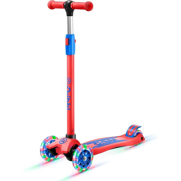 Dribbl 3-Wheel Kids Scooter, Lean-to-Steer, Adjustable Handlebar, Anti-Slip Deck, Red/Blue - DBKS08