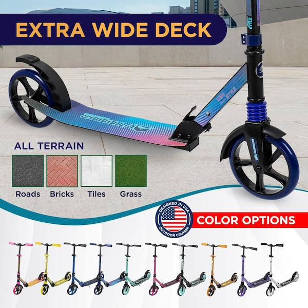Outdoorcruiser Outdoor Cruiser Kick Scooter, Ages 6+, 250 LBS Max, Foldable, 8in. Wheels, Suspension, Blue/Purple/Pink - OCTENS605