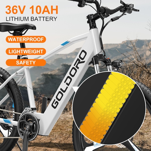 Goldoro X7 350W 26in Electric Mountain Bike with Alloy Wheels, White - EB26X7-IT-WT