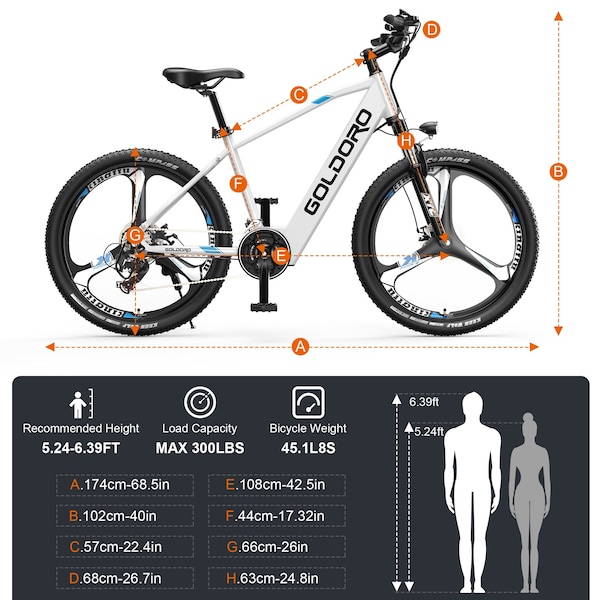 Goldoro X7 350W 26in Electric Mountain Bike with Alloy Wheels, White - EB26X7-IT-WT