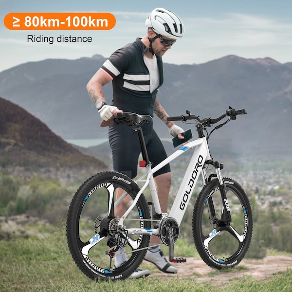 Goldoro X7 350W 26in Electric Mountain Bike with Alloy Wheels, White - EB26X7-IT-WT