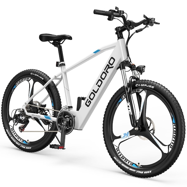 Goldoro X7 350W 26in Electric Mountain Bike with Alloy Wheels, White - EB26X7-IT-WT