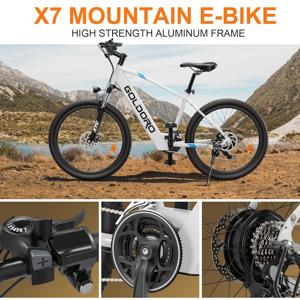 Goldoro X7 350W 26in Electric Mountain Bike, White - EB26X7-WT