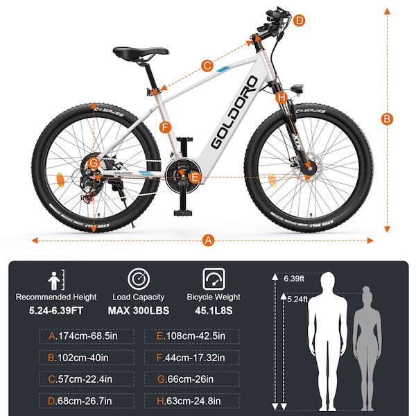 Goldoro X7 350W 26in Electric Mountain Bike, White - EB26X7-WT