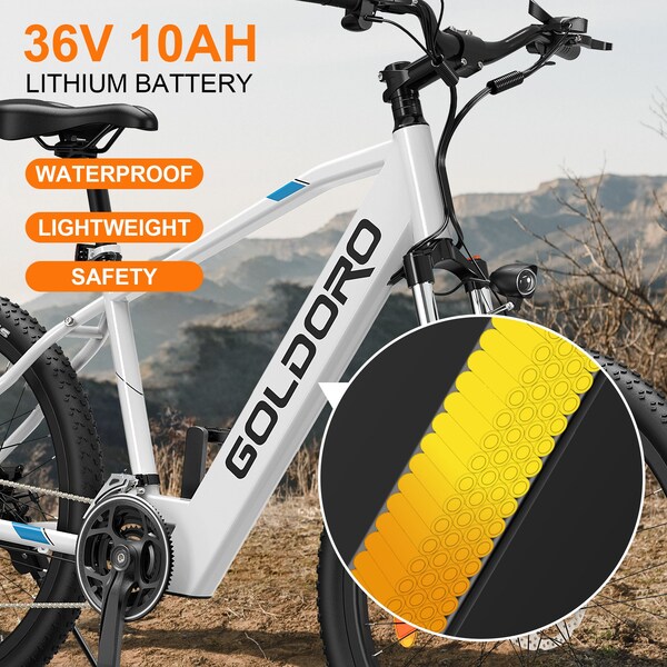 Goldoro X7 350W 26in Electric Mountain Bike, White - EB26X7-WT