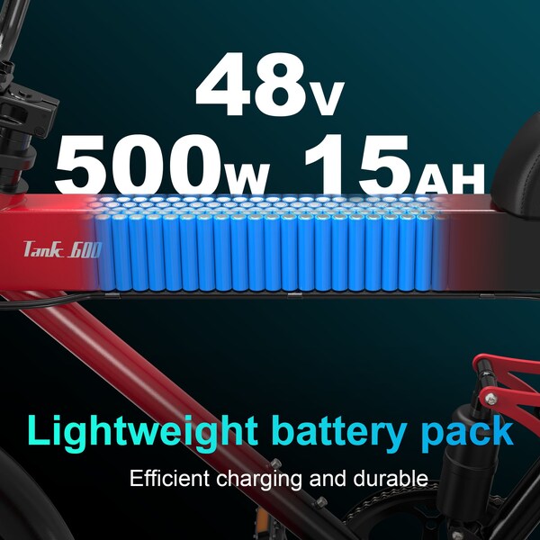 Goldoro Tank 600 500W 20in Electric Bike, Red - EB20TK600-RD
