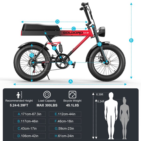 Goldoro Tank 600 500W 20in Electric Bike, Red - EB20TK600-RD