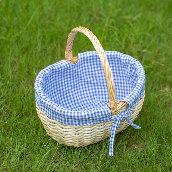 Wickerwise Picnic Basket with Handle and Washable Plaid Liner - Ideal for Outdoor Adventures,  - QI004718.M