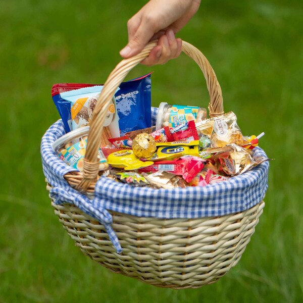 Wickerwise Picnic Basket with Handle and Washable Plaid Liner - Ideal for Outdoor Adventures,  - QI004718.M