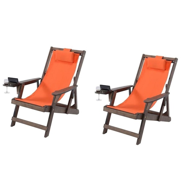 Cama Romantic Collection Canvas Sling Chair with Cup and Wine Holder Set of 2 - CA2820363