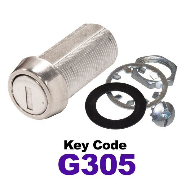 Global RV SS Compartment Lock, Cam/Blade Style, 1-3/8in Threaded Barrel, Keyed to G305, Blades not Included - CLB-305-138-SS
