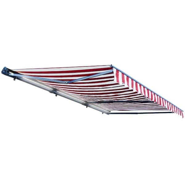 Tepee Supplies Motorized LED 16 x 10 ft. Half Cassette Retractable Awning, Red & White Stripes - TE2751383