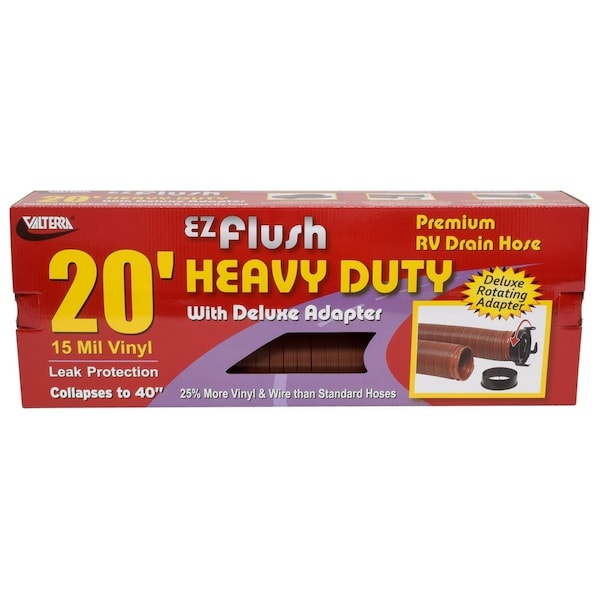 Valterra EZ FLUSH HEAVY DUTY HOSE 20FT WITH ADAPTER, BOXED - D04-0044