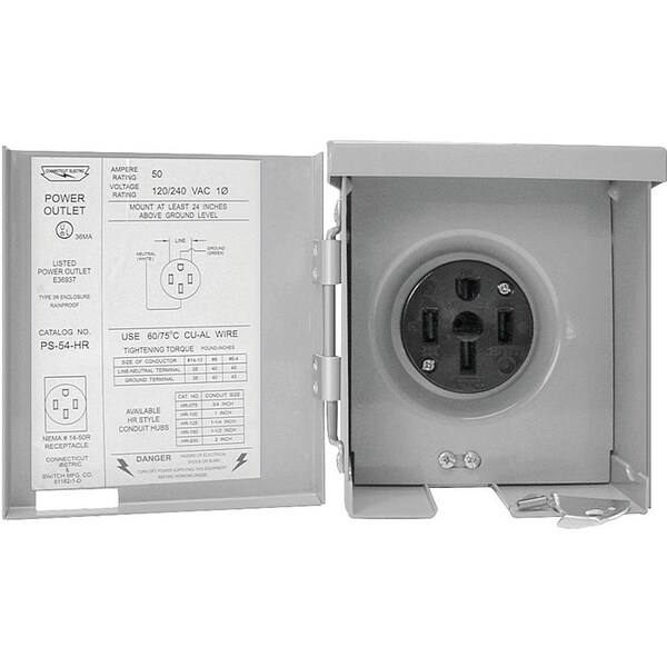 Connecticut Electric Power Outlet, 50 A, Steel - PS-54-HR