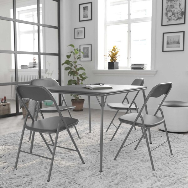 Flash Furniture 5 Piece Gray Folding Card Table and Chair Set - JB-1-GY-GG