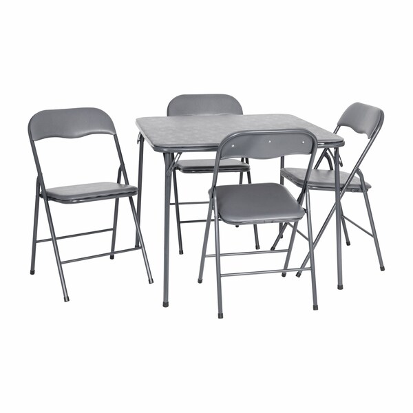 Flash Furniture 5 Piece Gray Folding Card Table and Chair Set - JB-1-GY-GG