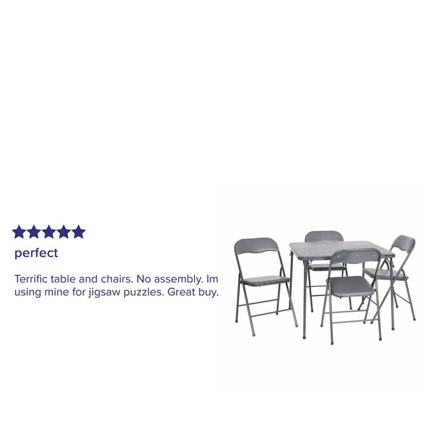 Flash Furniture 5 Piece Gray Folding Card Table and Chair Set - JB-1-GY-GG