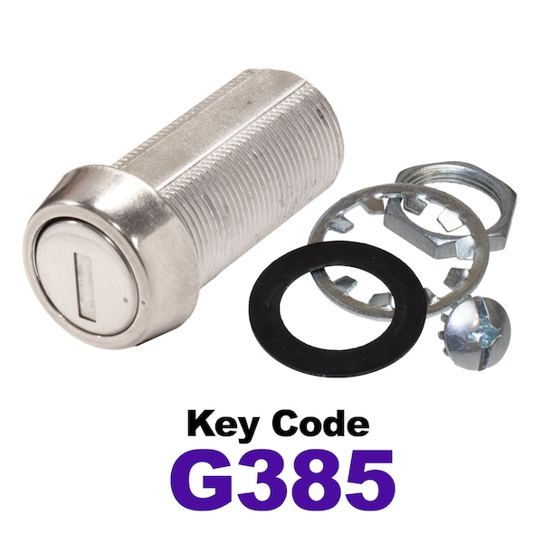 Global RV SS Compartment Lock, Cam/Blade Style, 1-3/8in Threaded Barrel, Keyed to G385, Blades not Included - CLB-385-138-SS