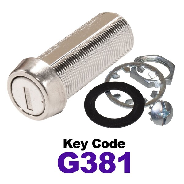 Global RV SS Compartment Lock, Cam/Blade Style, 1-3/4in Threaded Barrel, Blades not Included, Keyed to G381 - CLB-381-134-SS