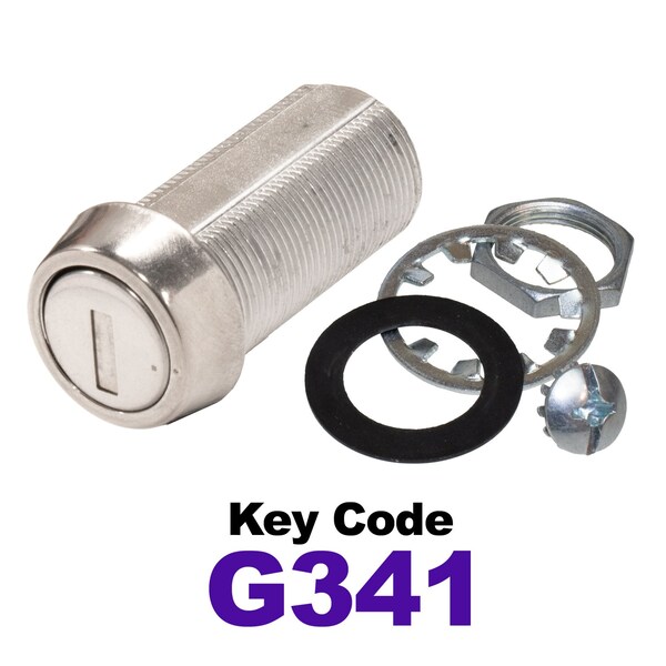 Global RV SS Compartment Lock, Cam/Blade Style, 1-3/8in Threaded Barrel, Keyed to G341, Blades not Included - CLB-341-138-SS