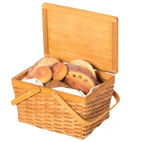 Vintiquewise Woodchip Picnic Storage Basket with Cover and Movable Handles, Small - QI004013.S