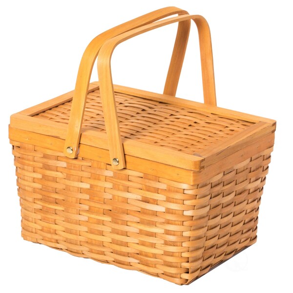 Vintiquewise Woodchip Picnic Storage Basket with Cover and Movable Handles, Small - QI004013.S
