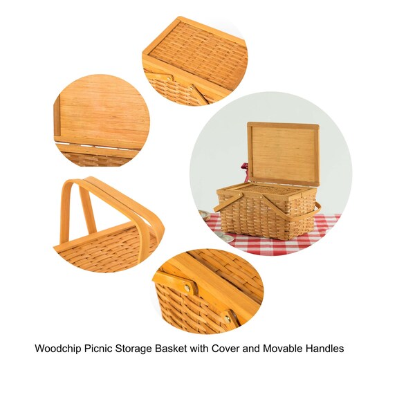 Vintiquewise Woodchip Picnic Storage Basket with Cover and Movable Handles, Small - QI004013.S