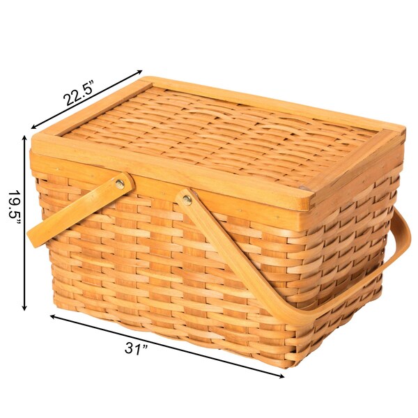 Vintiquewise Woodchip Picnic Storage Basket with Cover and Movable Handles, Small - QI004013.S