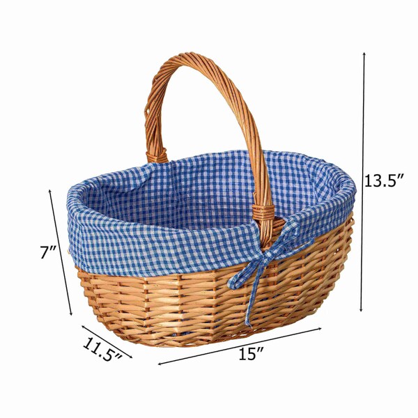 Wickerwise Picnic Basket with Handle and Washable Plaid Liner - Ideal for Outdoor Adventures,  - QI004718.L