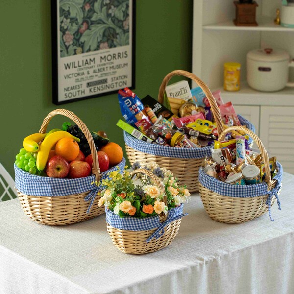 Wickerwise Picnic Basket with Handle and Washable Plaid Liner - Ideal for Outdoor Adventures,  - QI004718.L