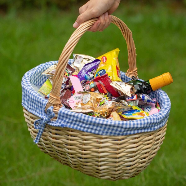 Wickerwise Picnic Basket with Handle and Washable Plaid Liner - Ideal for Outdoor Adventures,  - QI004718.L