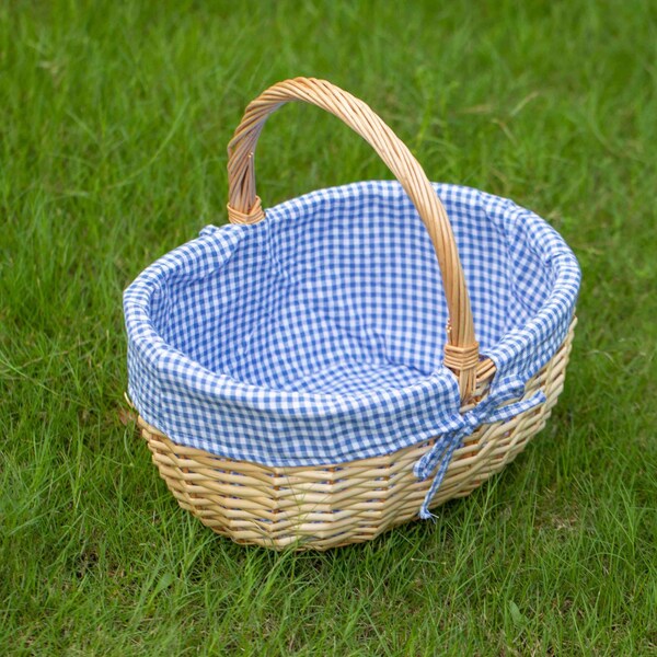 Wickerwise Picnic Basket with Handle and Washable Plaid Liner - Ideal for Outdoor Adventures,  - QI004718.L