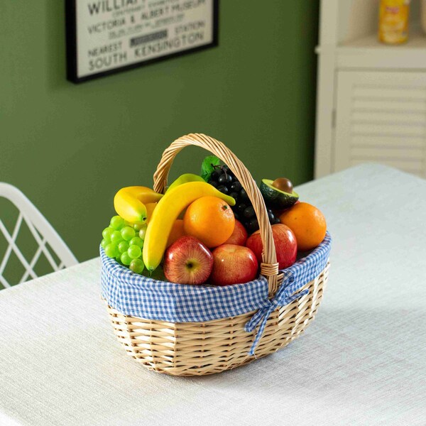 Wickerwise Picnic Basket with Handle and Washable Plaid Liner - Ideal for Outdoor Adventures,  - QI004718.L