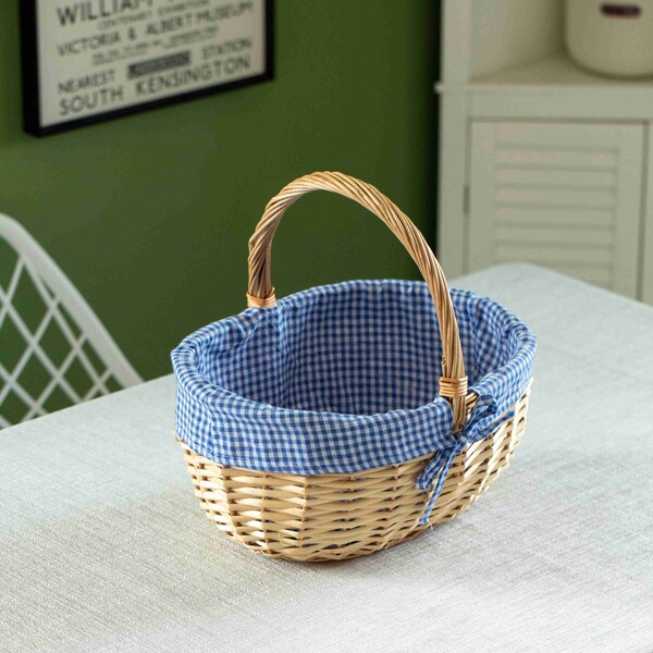 Wickerwise Picnic Basket with Handle and Washable Plaid Liner - Ideal for Outdoor Adventures,  - QI004718.L