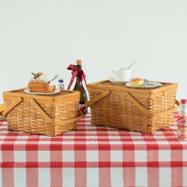 Vintiquewise Woodchip Picnic Storage Basket with Cover and Movable Handles, PK 2 - QI004013.2