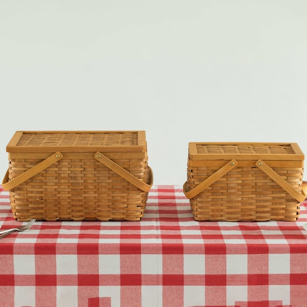 Vintiquewise Woodchip Picnic Storage Basket with Cover and Movable Handles, PK 2 - QI004013.2
