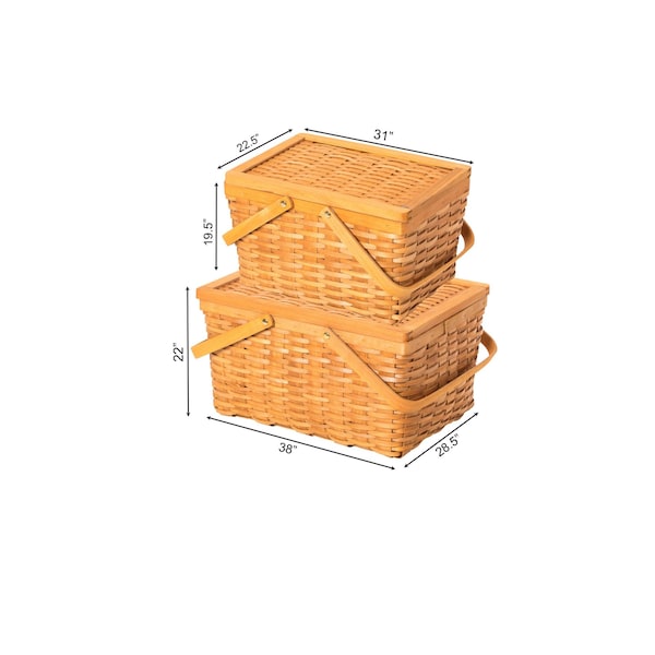 Vintiquewise Woodchip Picnic Storage Basket with Cover and Movable Handles, PK 2 - QI004013.2
