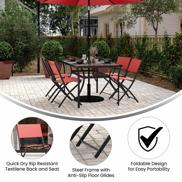 Flash Furniture Brazos Folding Chairs w/Red Flex Comfort Material Backs and Seats and Black Metal Frames, 4PK - 4-TLH-SC-097-RED-02-GG